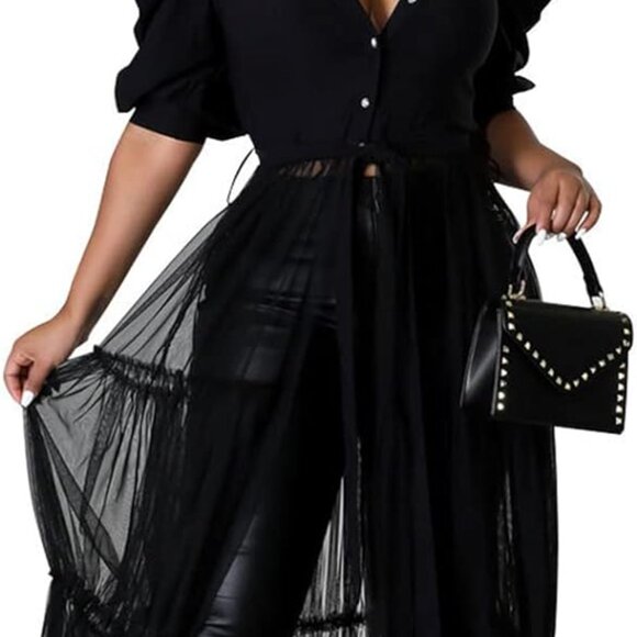 Chic Women’s Black Ruffle Bodycon Tunic - Asymmetrical High Low Style, XL - Picture 1 of 5